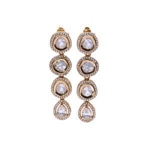 Proveedor de origen indio que vende pendientes colgantes de piedras de Polki de corte infinito de diseño elegante para mujer a precio de mercado mayorista - Product Image 1