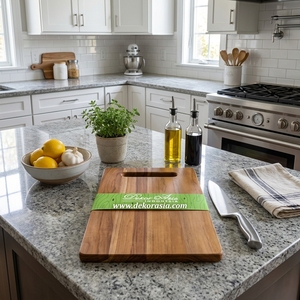 Planche à découper rectangulaire en bois de teck naturel avec poignée découpée, plateau de service pour préparation alimentaire, viande et fromage, Pure Art Setu - Product Image 5