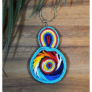 Llavero Artesanal de Estilo Étnico, Colorido, con Cuentas Bordadas y Técnica de Tejido, Recuerdo de la Industria Artesanal India - Product Image 1