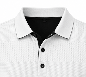 Chemise à manches courtes en satin texturé pour homme, design à franges blanches, bordure contrastée, imprimé décontracté, 100% polyester, séchage rapide - Product Image 3