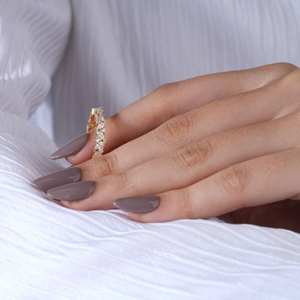 Magnifique alliance éternelle en or 14 carats avec diamants taille marquise et taille rond, superbe bague de mariage en moissanite pour femme, cadeau d'anniversaire - Product Image 4