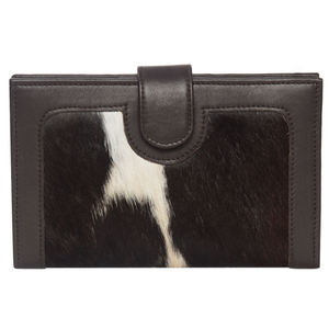 Bolso de Mano para Mujer, Piel Vacuna Genuina, Suave, Plegable, Color Bronceado y Blanco, con Cierre de Cremallera, Botón y Adornos de Borlas, Logotipo Personalizable - Product Image 4