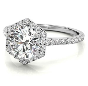 Round Cut Moissanite 14k Gold Plated Geometric Sterling <b>Silver</b> <b>Solitaire</b> Engagement Bridal Wedding Promise <b>Ring</b> - Product Image 4