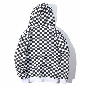 Sweat-shirt à capuche unisexe à carreaux, coupe ample décontractée pour l'automne, tricoté avec motif écossais et poches intégrées - Product Image 2