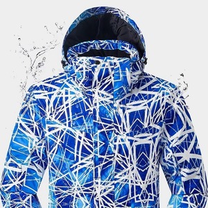 Veste imperméable unisexe pour le ski et le snowboard, bleu royal, bleu ciel, blanc, imprimé lignes abstraites, capuche, manteau de neige, isolation synthétique - Product Image 6