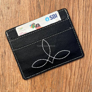 Women Trending Slim Genuine Leather Wallet Business Credit Card Holder With <b>Coin</b> Pocket Boot Stitch Design Travel Fashion Wallet - Product Image 4