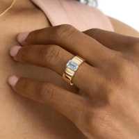 Bague de fiançailles et d'anniversaire en aquamarine taille émeraude, luxe, qualité supérieure, vintage, argent sterling 925, plaqué or 14 carats, rhodium