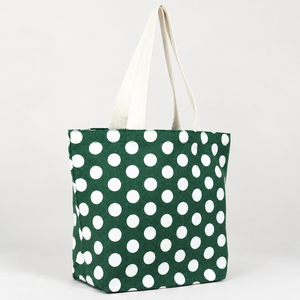Sac de plage en jute teinté vert à pois, non laminé, 42 x 32 x 14 cm, poignées en ruban de coton de 60 cm, logo personnalisé, vente en gros, OEM - Product Image 4