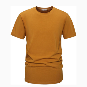 T-shirt en coton jaune moutarde à manches courtes pour homme, col rond, couleur unie, coupe classique, respirant, jersey tricoté 180g - Product Image 3