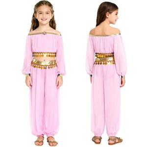 Conjunto de 2 piezas de top y pantalones para danza del vientre para niñas de 6 a 16 años, para clases de danza del vientre, actuaciones en escenario y fiestas temáticas. - Product Image 4