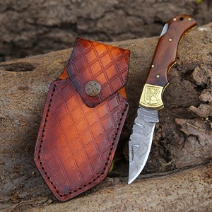 UA Supplies High End Industrial Grade Engraved Eagle Brass Accents Rosewood Handle OEM Damascus Steel Folding <b>Knife</b> <b>Knife</b> - Product Image 1