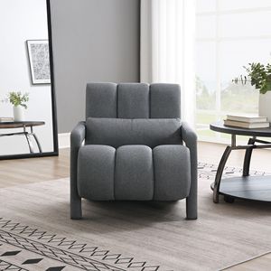 Poltrona Moderna e Confortevole in Tessuto di Lino con Cuscino, Grigio Scuro, per Soggiorno e Camera da Letto - Product Image 2