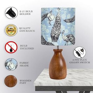 Vintage <b>Peacock</b> Bird Table <b>Lamp</b> Fabric <b>Shade</b> Tabletop Bedside Nightstand Light Home Decor - Product Image 5