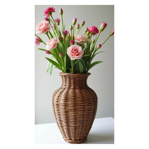 Jarrón de Flores de Mimbre Hecho a Mano, Ecológico, Cesta de Mimbre Tejida Rústica, Decoración Boho para Mesa de Hogar, Arreglo Floral Seco en Forma de Corazón - Product Image 2