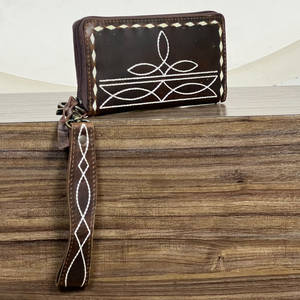 Portefeuilles en cuir de vachette véritable de qualité supérieure avec dragonne pour téléphone multifonction pochette à fermeture éclair RFID pour femmes - Product Image 4