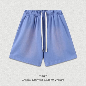 New Trendy Casual Sports Shorts with Stone Wash and Monkey Wash Techniques 100% Cotton Drawstring Mid Waist Knitted Breathable - Product Image 5