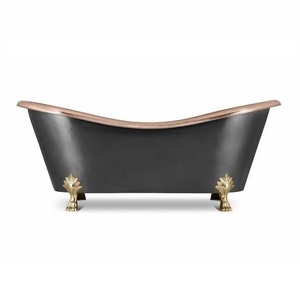 Baignoire autoportante de luxe en cuivre, pieds en acier, finition noire antique et intérieur blanc, baignoire à trempage en métal faite à la main pour salle de bain. - Product Image 6