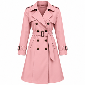 Gabardina Larga para Mujer al por Mayor, Personalizada, con Cinturón, Doble Botonadura, Clásica, de Moda, Prenda Exterior, OEM, Marca Privada - Product Image 4