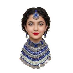 Handmade Women's Afghan Bridal Jewelry <b>Set</b> <b>Crystal</b> Rhinestone Fashion Forward Vintage Tribal Motifs Stainless Steel for Islam - Product Image 1