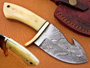Drop Point Hunting Knife With Ivory Handle Carbon Steel Blade Leather Sheath Included - Product Image 5