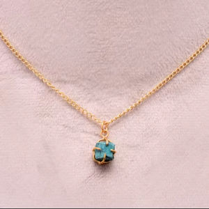 Colgante de Crisocola Natural en Plata de Ley 925 con Baño de Oro de 14K, Certificado IGI, Joyería Artesanal de Piedras Preciosas Naturales, Regalo - Product Image 1