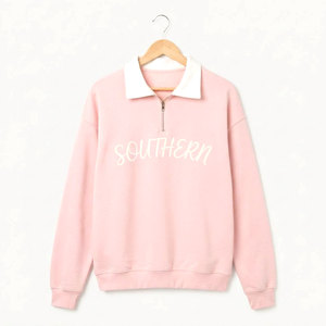 Sudadera de Forro Polar Rosa para Mujer con Cierre de Cremallera de un Cuarto, Cuello Vuelto, Manga Regular, Estilo Casual para Otoño, Logotipo Frontal, Cálida, Cómoda y a la Moda - Product Image 1