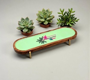 Bandeja de servir de madera Rustiv con diseño de rayas de resina, personalizada para vajilla, regalo de Ramadán y Navidad al mejor precio. - Product Image 6