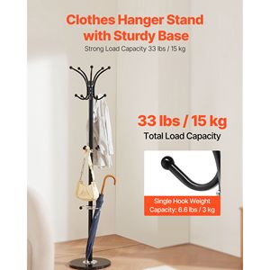 Appendiabiti Autoportante con 14 Ganci, Base in Marmo Stabile e Portaombrelli, Stand Appendiabiti in Metallo per Ingresso, Corridoio o Camera da Letto - Product Image 2