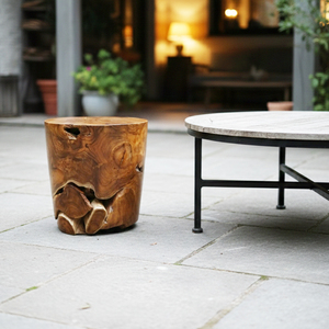 Taburete Otomano Minimalista Artístico para el Hogar, Robusto, de Madera de Teca Exótica, Diseño Artesanal Moderno, Bloque de Madera Hecho a Mano, Estilo Antiguo para Sala de Estar - Product Image 6