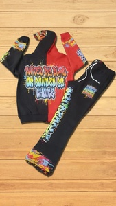 Custom Sweat Jogger Stacked Pants <b>Set</b> Tracksuits 2 Pc Sweatsuits Distressed <b>Embroidery</b> Hoodie and Flared Sweatpants <b>Sets</b> for Men - Product Image 3