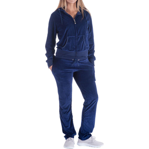 Stand Collar Tracksuit Women Cotton Polyester Blend Full Zip Jacket <b>Jogger</b> Pants Side Pockets Casual Lounge Set - Product Image 1