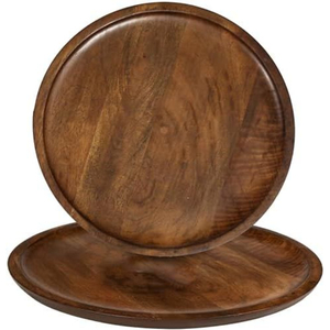 Plato de Madera Redondo Vintage, Plato de Servir Marrón Pulido para Bodas y Fiestas - Product Image 6