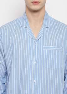 Pyjama pour homme à rayures fines blanches, manches longues, 100% coton, décontracté, respirant, vêtements de maison pour le printemps - Product Image 6