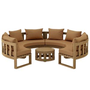 Teak Outdoor Sofa Set Modern Circular Garden Lounge Furniture High-Density Foam Cushions Hotel Villa Patio Seating Living <b>Room</b> - Product Image 6