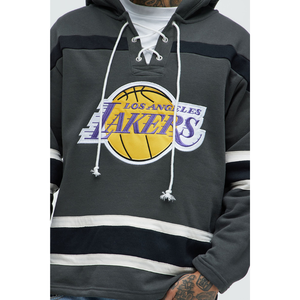 <span class=keywords><strong>Sweat</strong></span> à <span class=keywords><strong>capuche</strong></span> unisexe surdimensionné des <span class=keywords><strong>Lakers</strong></span>, design uni, en molleton de coton, décontracté, avec logo brodé sur le devant, poche, pour l'hiver - Product Image 3