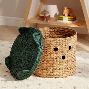 Top Selected Wicker Water Hyacinth <b>Bear</b> Laundry Kid Basket With Green Lid <b>Cute</b> Animal Toy Organizer Nursery Kids Storage Basket - Product Image 4