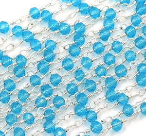 Chaîne de perles en cristal bleu facetté, enroulée sur fil d'argent, fournitures en vrac pour la fabrication de bijoux - Product Image 2
