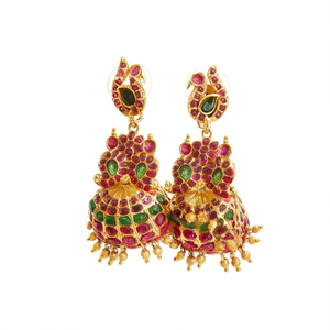 18K Gold Plated Peacock Kemp Jhumka Drop Earrings for Party & Gift - Product Image 2