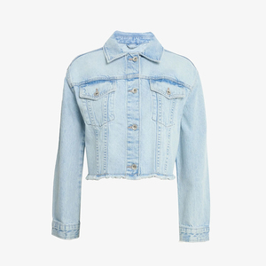 Chaqueta Vaquera Corta para Mujer, Lavado Claro, Transpirable, Casual, Cuello Camisero, Manga Larga, Estilo Trucker, 100% Algodón - Product Image 2