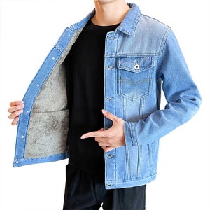 Men's Plus Size Denim <b>Jacket</b> <b>Fleece</b>-Covered Casual Winter Coat Embroidery <b>Thick</b> Warm Multi-Pocket Design Customizable Big Tall - Product Image 2
