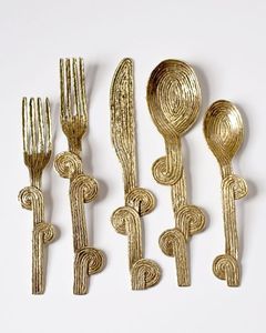 Meilleures ventes - Ensemble de couverts vintage en acier inoxydable finition or - Ensemble de luxe de cuillères, fourchettes et couteaux - Product Image 6