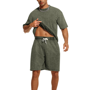 Conjunto de chándal personalizado con lavado ácido para hombre, conjunto de pantalón corto y camiseta en blanco, estilo hip hop, adecuado para otoño y verano. - Product Image 1
