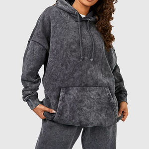 Dernières tendances : sweats à capuche en molleton de coton délavé pour femme, personnalisables pour la saison hivernale, avec impression personnalisée tricotée. - Product Image 1