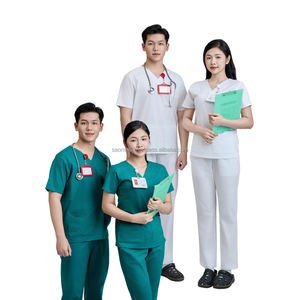Ensembles de conception disponibles uniformes hospitaliers gommages médicaux médecins blouse blanche haut d'allaitement manches courtes gommages usine FMF-OEM/ODM - Product Image 1