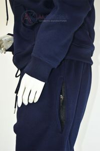 Ensemble de survêtement unisexe bleu marine à capuche avec cordon de serrage, respirant, séchage rapide, couleur unie, en coton biologique, pour adulte - Product Image 5
