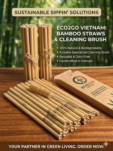 Pailles en bambou écologiques et durables - Pack en vrac pour smoothies et jus, réutilisables, sans PFAS, sans BPA, longueur 200 mm - Product Image 6