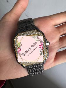 Montre mécanique analogique en acier inoxydable personnalisée, sertie de moissanite noire et blanche, faite à la main, pour hommes et femmes - Product Image 6