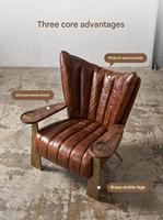 Fauteuil club en cuir véritable marron capitonné rétro vintage 1919