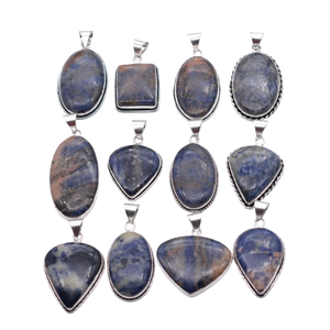Colliers avec pendentif ovale en sodalite naturelle, 10 pièces, plaqué argent 925, serti de pierres, bijoux vintage chrétiens unisexes - Product Image 2