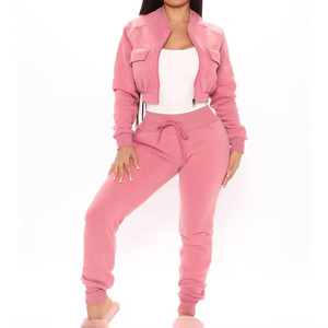 Unisex Sporty Solid Short Fleece Two-Piece Shorts <b>Set</b> Hooded Crop Jacket Pockets <b>Matching</b> <b>Joggers</b> Eco-Friendly Casual Winter - Product Image 1